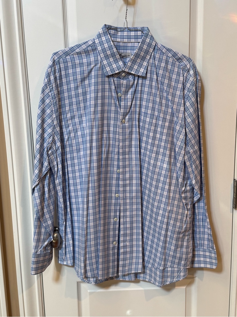 Peter Millar Blue and White Plaid Shirt